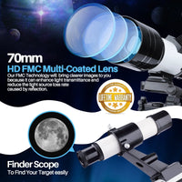 Telescope for Adults, 70Mm Astronomical Refractor Telescope, Portable Travel Telescope for Kids Beginners for Moon Stargazing Outdoor Camping