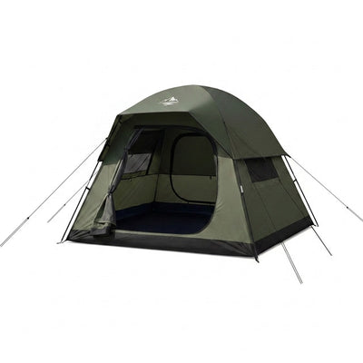 Family Camping Tent Built for Outdoor Adventures, 4 Person, 2 Doors, Waterproof Rainfly, Mesh Ventilation