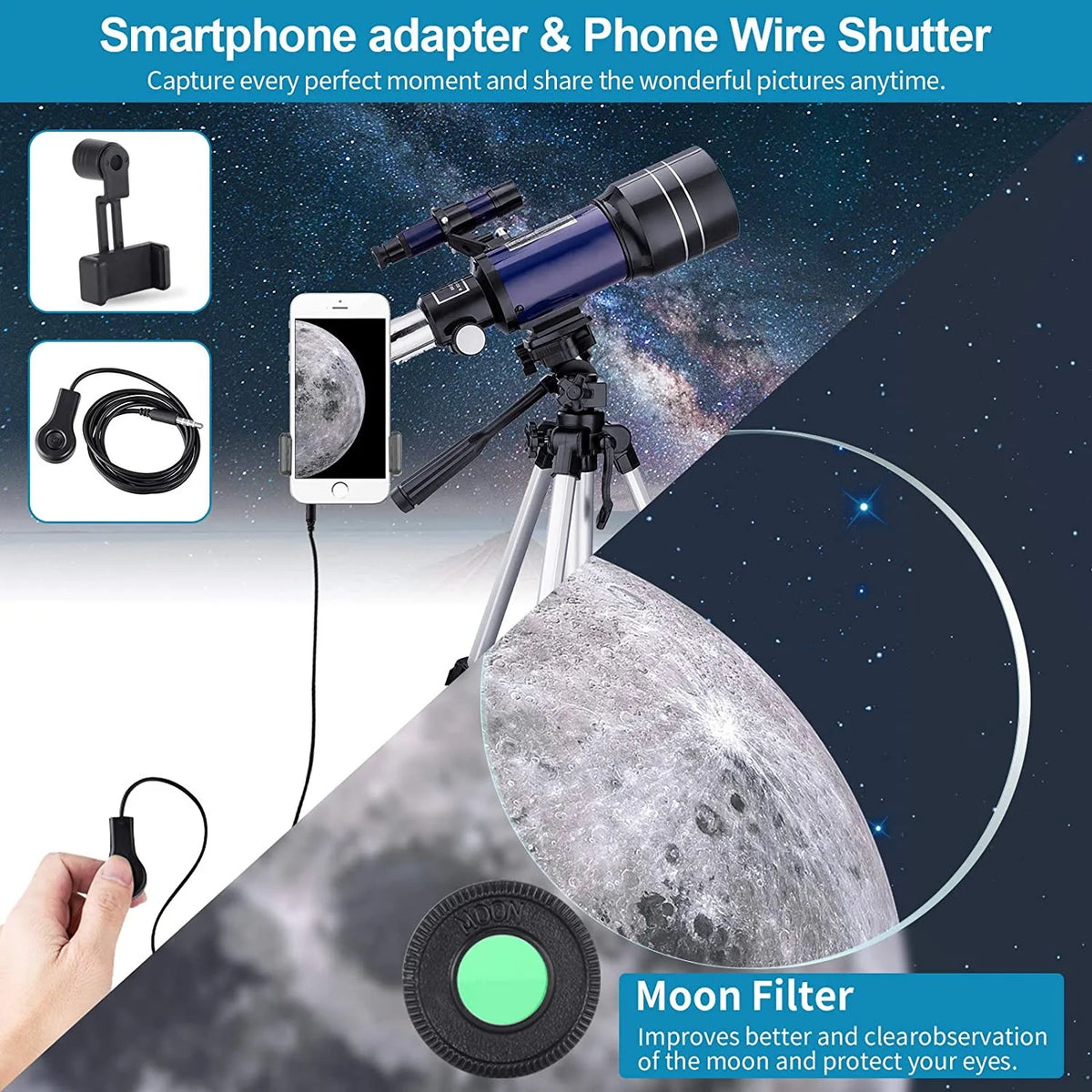 Telescopes for Kids Adults Beginners, 70MM Telescope for Astronomy, Refractor Telescopes with Tripod