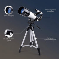 Telescope for Adults, 70Mm Astronomical Refractor Telescope, Portable Travel Telescope for Kids Beginners for Moon Stargazing Outdoor Camping — infographic