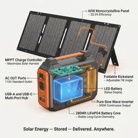 Portable Solar Generator Built for Outdoor Adventures, 300W Power Station, 60W Foldable Panel, 280Wh Capacity — How It Works