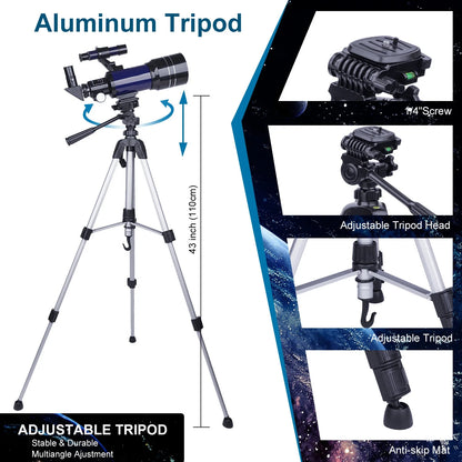 Telescopes for Kids Adults Beginners, 70MM Telescope for Astronomy, Refractor Telescopes with Tripod