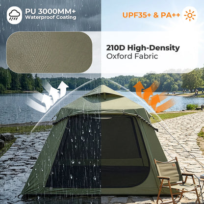 2-4 People Inflatable Tent with Hand Pump for Camping, Easy Setup Air Glamping Tents with Extra Canopy, Camping Tent for Family, Green