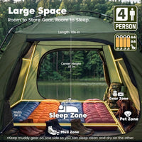 Tent 4 Person Tents for Camping with 2 Doors & Rainfly | Portable Waterproof & Windproof Tents, Large Mesh Ventilation, Easy Setup Family Tent for Camping, Hiking and Backpacking